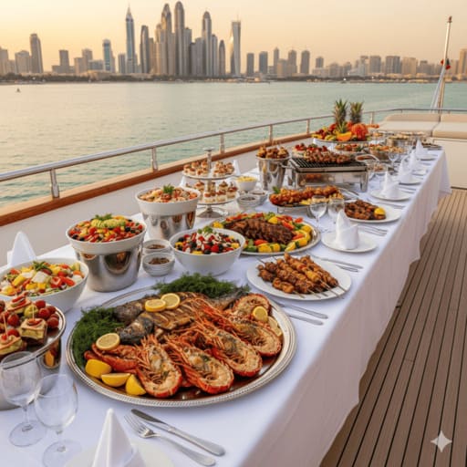 Luxury yacht gourmet catering and dining service in Dubai.