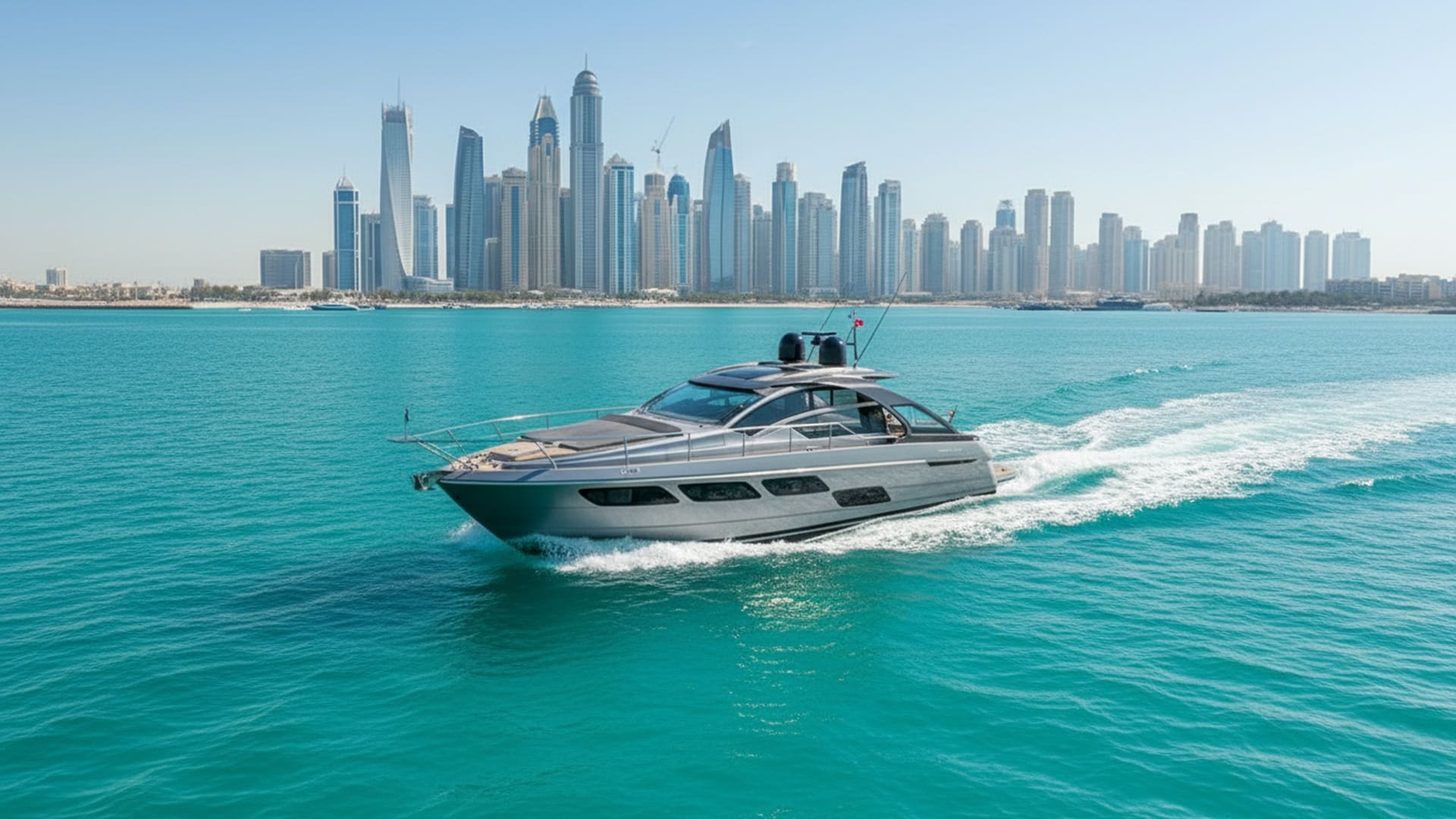 Spirit Empress 52 ft aerial view Dubai Marina charter