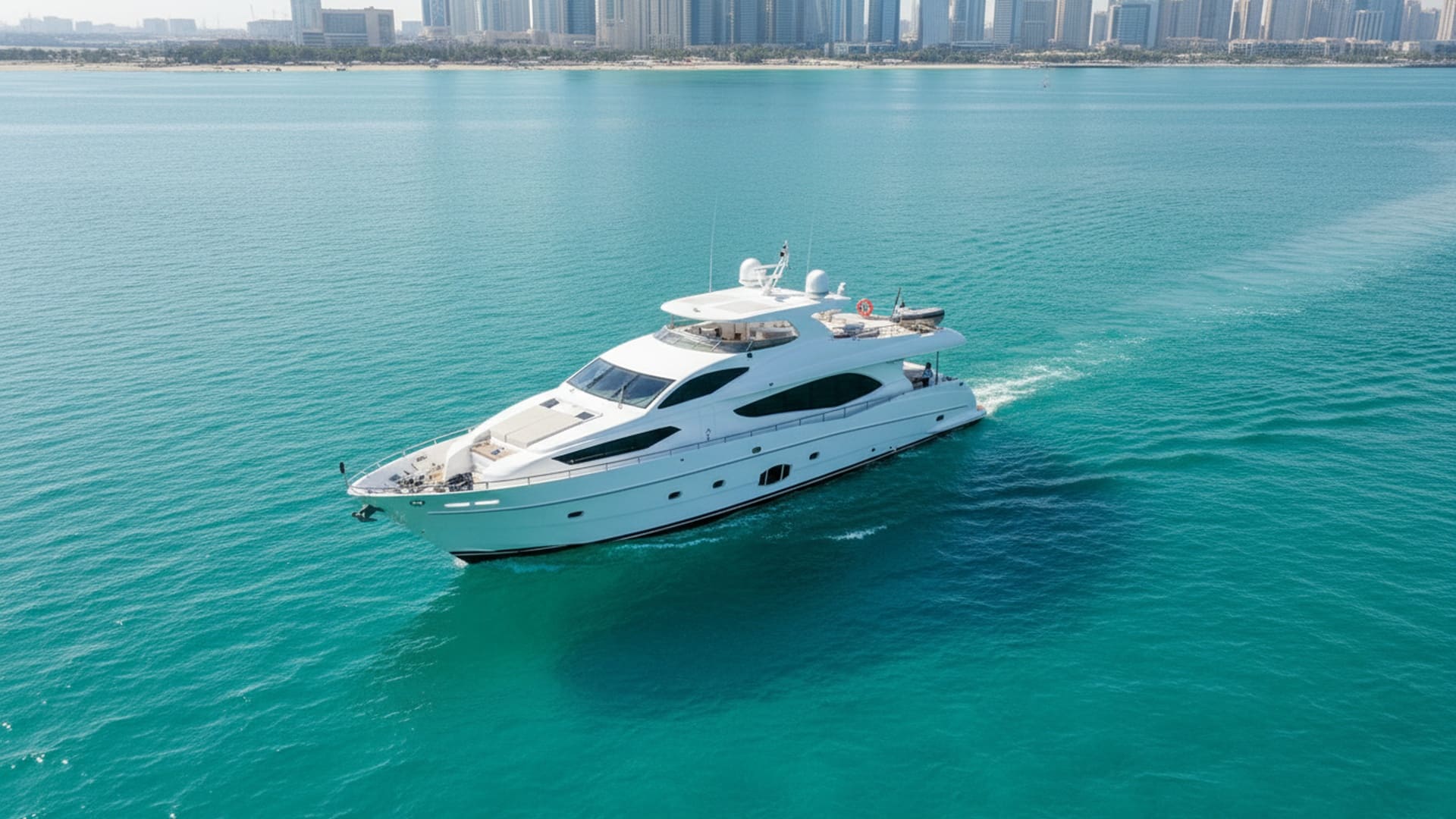 Mystic Paradise 101 ft aerial view Dubai Marina charter