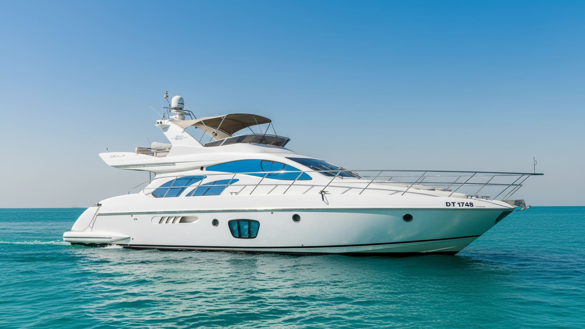 Stunning Silver Duchess 55 ft yacht exterior, premium Dubai charter