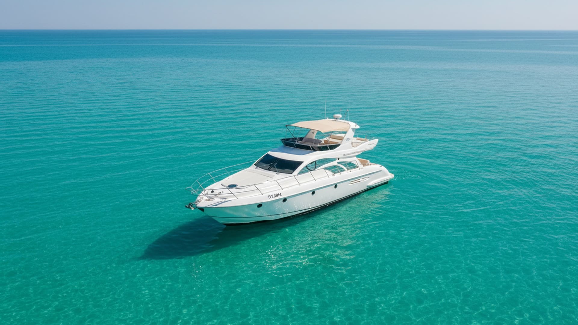 Aerial view of Silver Treasure 50 ft yacht, Dubai Marina