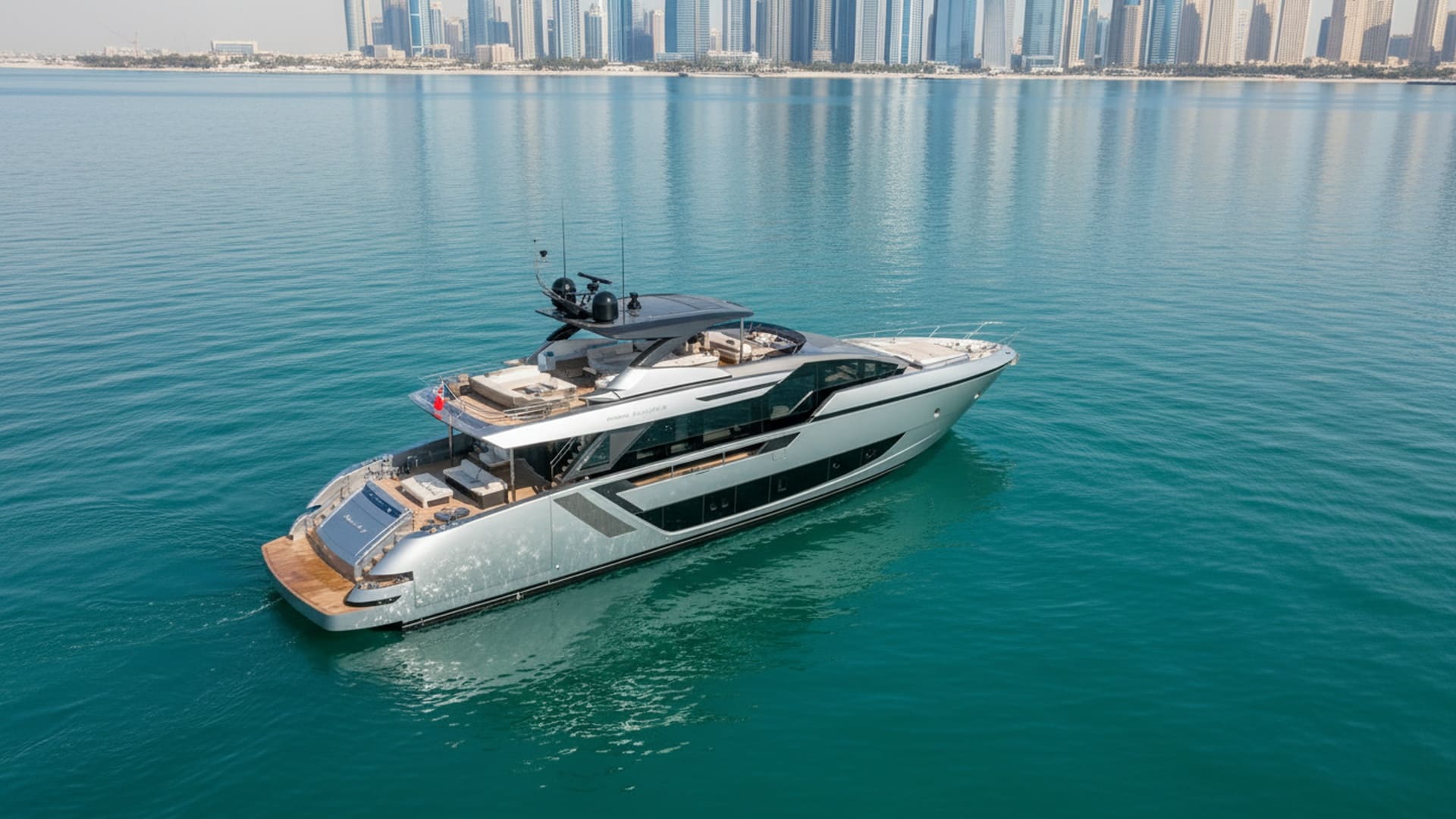 Azure Wind 82 ft aerial view, Dubai Marina yacht rental