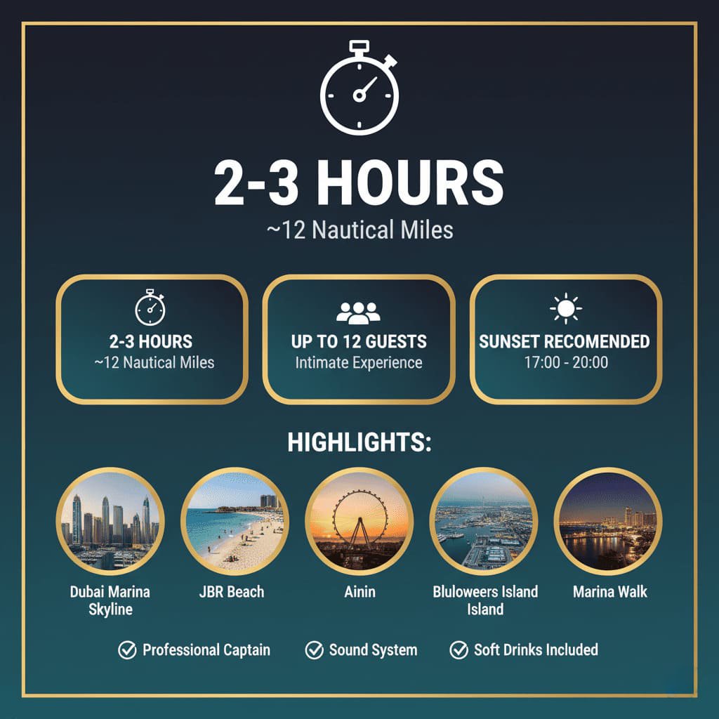 Dubai Marina JBR yacht route: a scenic tour experience.