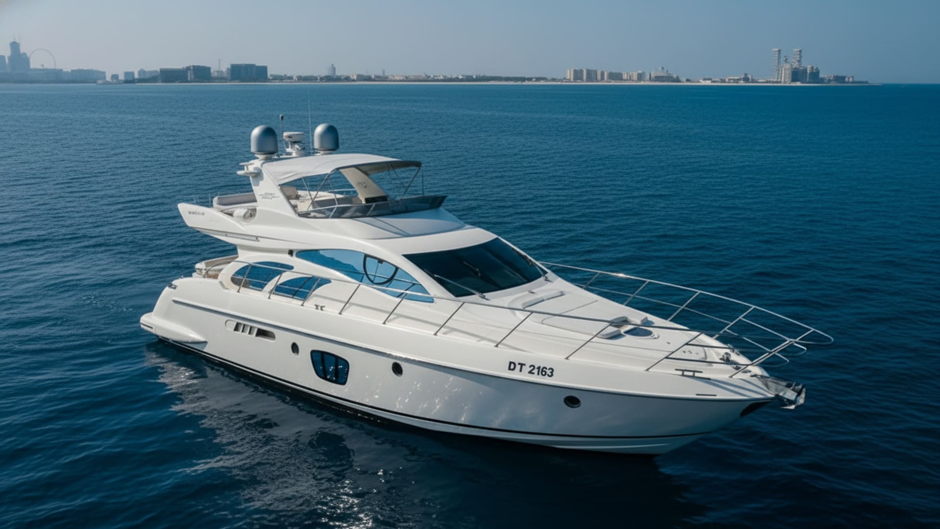Breeze Crown 55 ft aerial view, premium yacht rental Dubai
