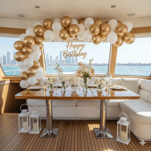 Professional luxury yacht decoration and event styling Dubai.