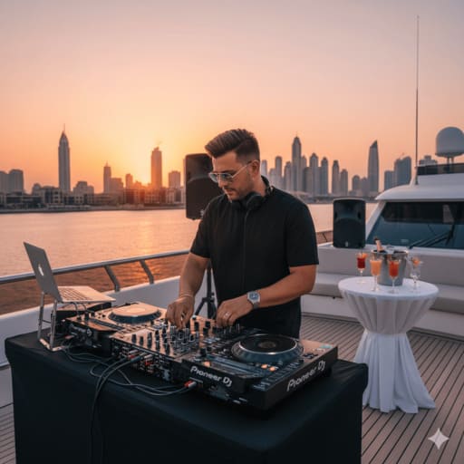 Luxury yacht entertainment with DJ and activities in Dubai.